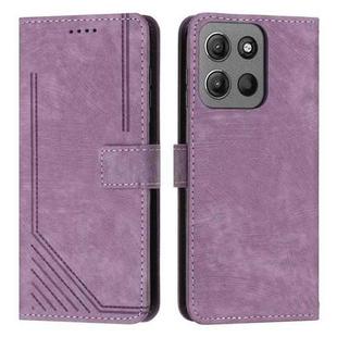 For Motorola Moto G15 Skin Feel Stripe Pattern Leather Phone Case with Lanyard(Purple)