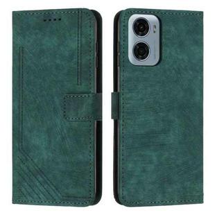 For Motorola Moto G05 Skin Feel Stripe Pattern Leather Phone Case with Lanyard(Green)