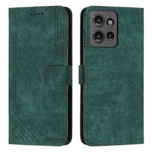 For Motorola Moto G 5G 2025 Skin Feel Stripe Pattern Leather Phone Case with Lanyard(Green)