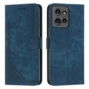 For Motorola Moto G 5G 2025 Skin Feel Stripe Pattern Leather Phone Case with Lanyard(Blue)