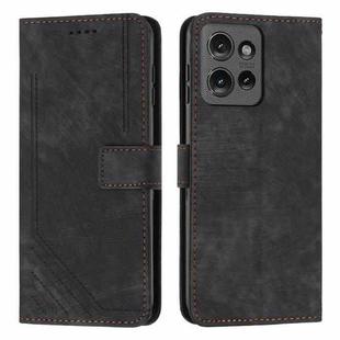 For Motorola Moto G 5G 2025 Skin Feel Stripe Pattern Leather Phone Case with Lanyard(Black)