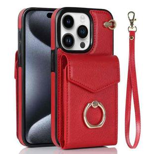 For iPhone 15 Pro Max Ring Holder RFID Card Slot Phone Case(Red)