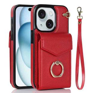For iPhone 15 Ring Holder RFID Card Slot Phone Case(Red)
