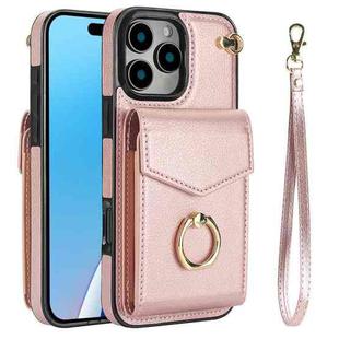 For iPhone 16 Pro Max Ring Holder RFID Card Slot Phone Case(Rose Gold)