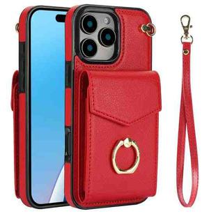 For iPhone 16 Pro Ring Holder RFID Card Slot Phone Case(Red)