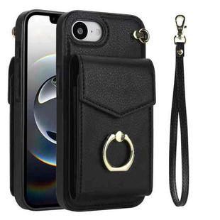 For iPhone 16e Ring Holder RFID Card Slot Phone Case(Black)
