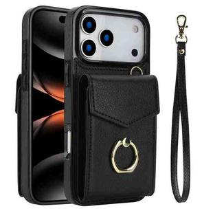 For iPhone 17 Pro Max Ring Holder RFID Card Slot Phone Case(Black)
