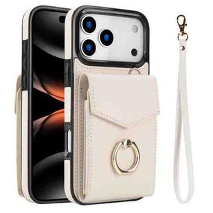 For iPhone 17 Pro Max Ring Holder RFID Card Slot Phone Case(Beige)