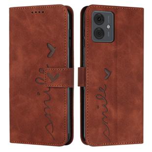 For Motorola Moto G14 Skin Feel Heart Pattern Leather Phone Case(Brown)