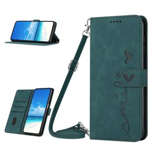 For Motorola Moto G14 Skin Feel Heart Pattern Leather Phone Case with Lanyard(Green)