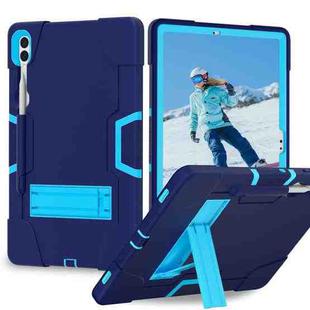 For Samsung Galaxy Tab S9+ Contrast Color Silicone PC Tablet Case with Holder(Navy Blue + Blue)