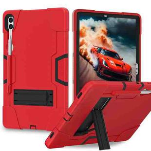 For Samsung Galaxy Tab S9+ Contrast Color Silicone PC Tablet Case with Holder(Red + Black)