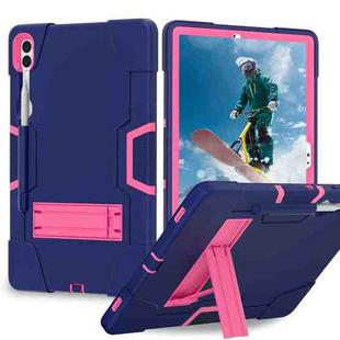 For Samsung Galaxy Tab S9+ Contrast Color Silicone PC Tablet Case with Holder(Navy Blue + Rose Red)
