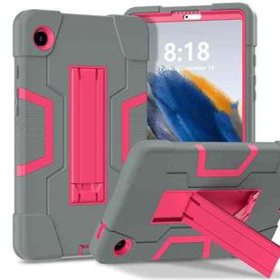 For Samsung Galaxy Tab A9 Contrast Color Silicone PC Tablet Case with Holder(Grey + Rose Red)