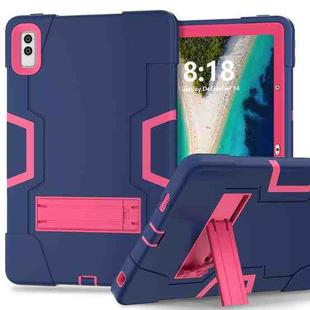 For Lenovo Tab M10 5G 10.6 inch Contrast Color Silicone PC Tablete Case with Holder(Navy Blue + Rose Red)