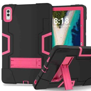 For Lenovo Tab M10 5G 10.6 inch Contrast Color Silicone PC Tablete Case with Holder(Black + Rose Red)