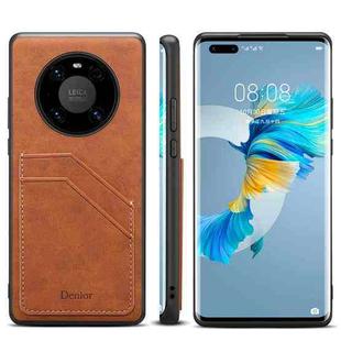 For Huawei Mate 60 Pro Denior PU Dual Card Slot Back Cover Phone Case(Brown)