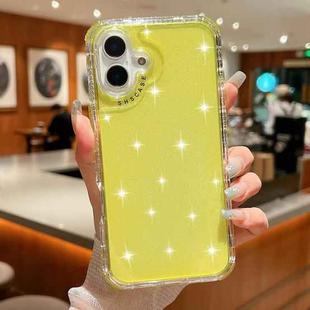 For iPhone 16 Glitter Powder 3-in-1 TPU + PC Phone Case(Yellow)