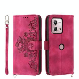 For Motorola Moto G Stylus 4G 2023 Skin-feel Flowers Embossed Wallet Leather Phone Case(Wine Red)