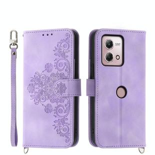 For Motorola Moto G Stylus 4G 2023 Skin-feel Flowers Embossed Wallet Leather Phone Case(Purple)