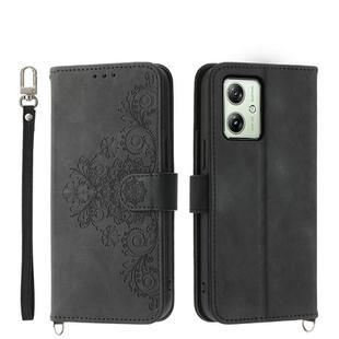 For Motorola Moto G54 Skin-feel Flowers Embossed Wallet Leather Phone Case(Black)