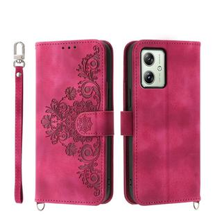 For Motorola Moto G54 Skin-feel Flowers Embossed Wallet Leather Phone Case(Wine Red)