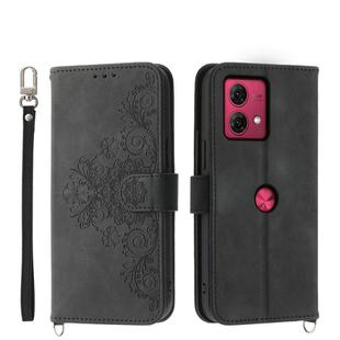 For Motorola Moto G84 Skin-feel Flowers Embossed Wallet Leather Phone Case(Black)