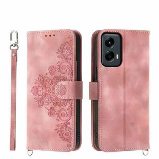 For Motorola Moto G Stylus 5G 2024 Skin-feel Flowers Embossed Wallet Leather Phone Case(Pink)