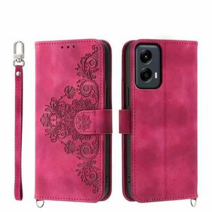 For Motorola Moto G Stylus 5G 2024 Skin-feel Flowers Embossed Wallet Leather Phone Case(Wine Red)