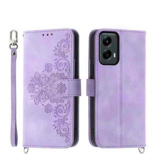 For Motorola Moto G Stylus 5G 2024 Skin-feel Flowers Embossed Wallet Leather Phone Case(Purple)