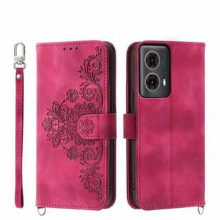 For Motorola Moto G85 Skin-feel Flowers Embossed Wallet Leather Phone Case(Wine Red)