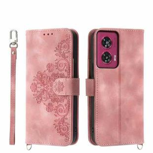 For Motorola Edge 50 Fusion Skin-feel Flowers Embossed Wallet Leather Phone Case(Pink)