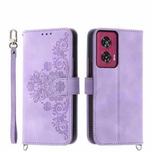 For Motorola Edge 50 Fusion Skin-feel Flowers Embossed Wallet Leather Phone Case(Purple)