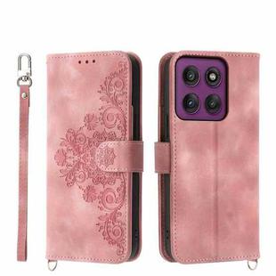 For Motorola Edge 60 Pro Skin Feel Flowers Embossed Wallet Leather Phone Case(Pink)