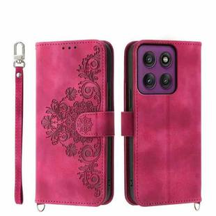 For Motorola Edge 60 Pro Skin Feel Flowers Embossed Wallet Leather Phone Case(Wine Red)