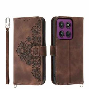 For Motorola Edge 60 Pro Skin Feel Flowers Embossed Wallet Leather Phone Case(Brown)