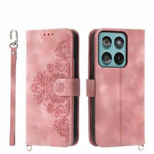 For Motorola Edge 60 Fusion Skin Feel Flowers Embossed Wallet Leather Phone Case(Pink)