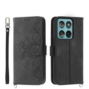 For Motorola Edge 60 Fusion Skin Feel Flowers Embossed Wallet Leather Phone Case(Black)
