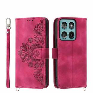 For Motorola Edge 60 Fusion Skin Feel Flowers Embossed Wallet Leather Phone Case(Wine Red)