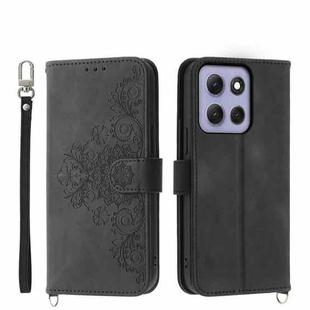 For Motorola Moto G86 5G Skin Feel Flowers Embossed Wallet Leather Phone Case(Black)