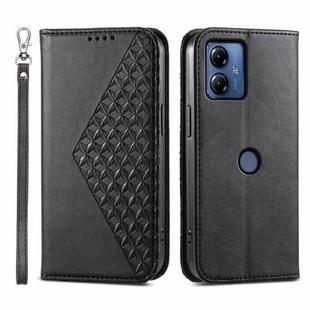 For Motorola Moto G14 Cubic Grid Calf Texture Magnetic Leather Phone Case(Black)