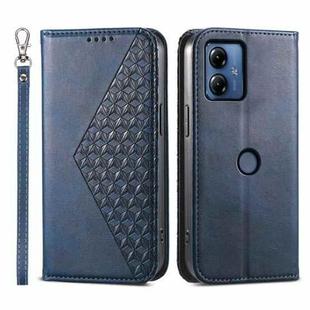 For Motorola Moto G14 Cubic Grid Calf Texture Magnetic Leather Phone Case(Blue)