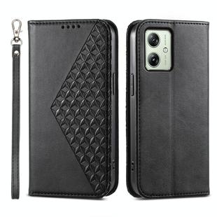 For Motorola Moto G54 Cubic Grid Calf Texture Magnetic Leather Phone Case(Black)