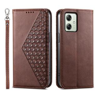 For Motorola Moto G54 Cubic Grid Calf Texture Magnetic Leather Phone Case(Brown)