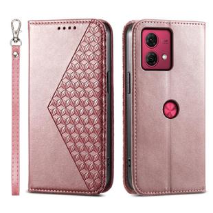 For Motorola Moto G84 Cubic Grid Calf Texture Magnetic Leather Phone Case(Rose Gold)