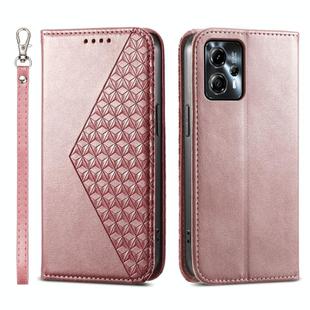 For Motorola Moto G24 Cubic Grid Calf Texture Magnetic Leather Phone Case(Rose Gold)