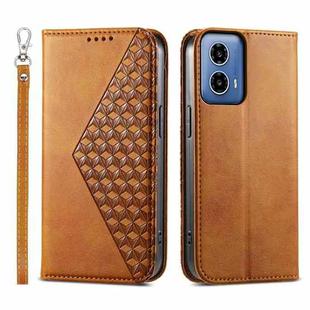 For Motorola Moto G34 Cubic Grid Calf Texture Magnetic Leather Phone Case(Yellow)