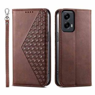 For Motorola Moto G Stylus 5G 2024 Cubic Grid Calf Texture Magnetic Leather Phone Case(Brown)