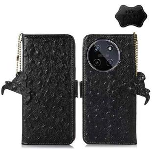 For Realme 11 4G Global Ostrich Pattern Genuine Leather RFID Phone Case(Black)