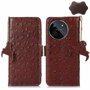 For Realme 11 4G Global Ostrich Pattern Genuine Leather RFID Phone Case(Coffee)